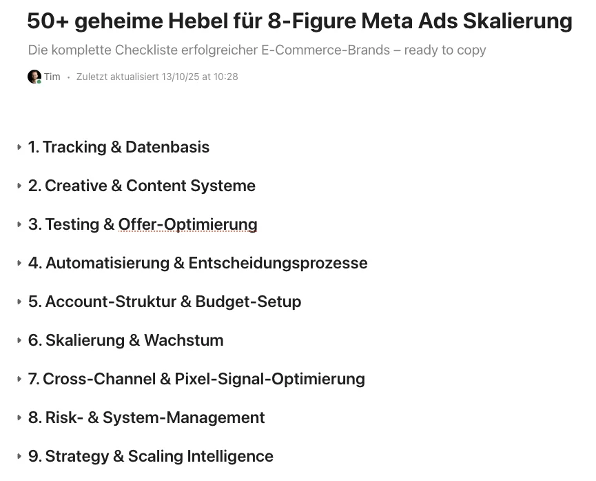 8-Fig E-Commerce Checkliste für Meta Ads Skalierung