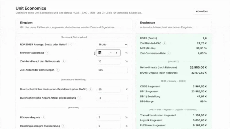Unit Economics Rechner – AIMpact Skalierungs-Simulator